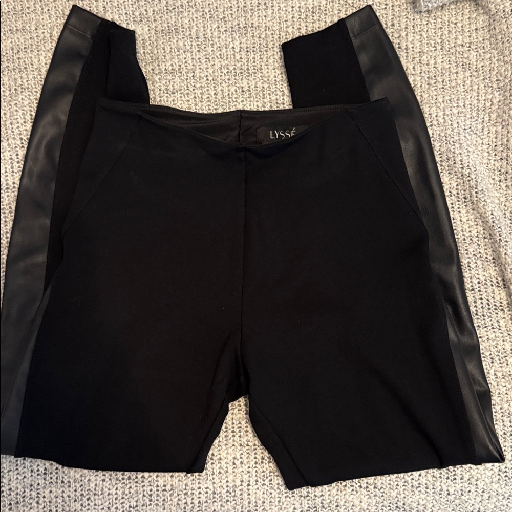Lysse Faux Leather Leggings | Black High Rise Smoothing Ponte Pants – Size Small - Picture 2 of 4